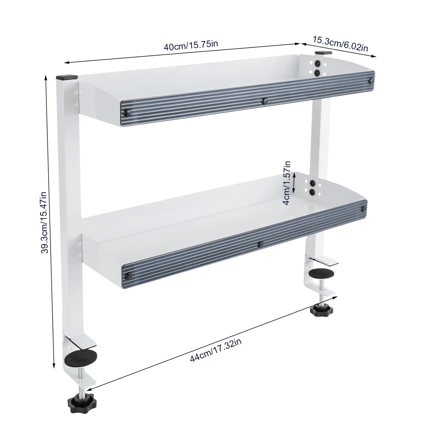 Clamp-on Desk Shelf, 2-Tier, Above or Under Table Corner Shelves Metal Organizer, White