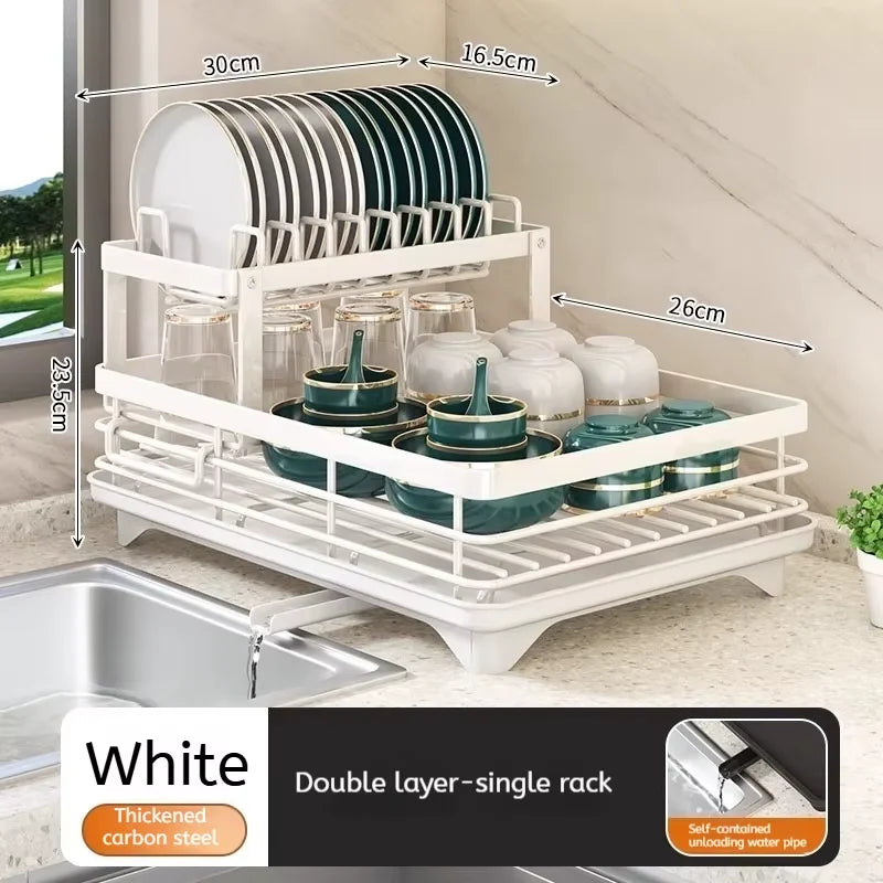 Adjustable Stainless Steel Dish Rack – Over Sink Plate Drainer with Drainboard, 304 Grade