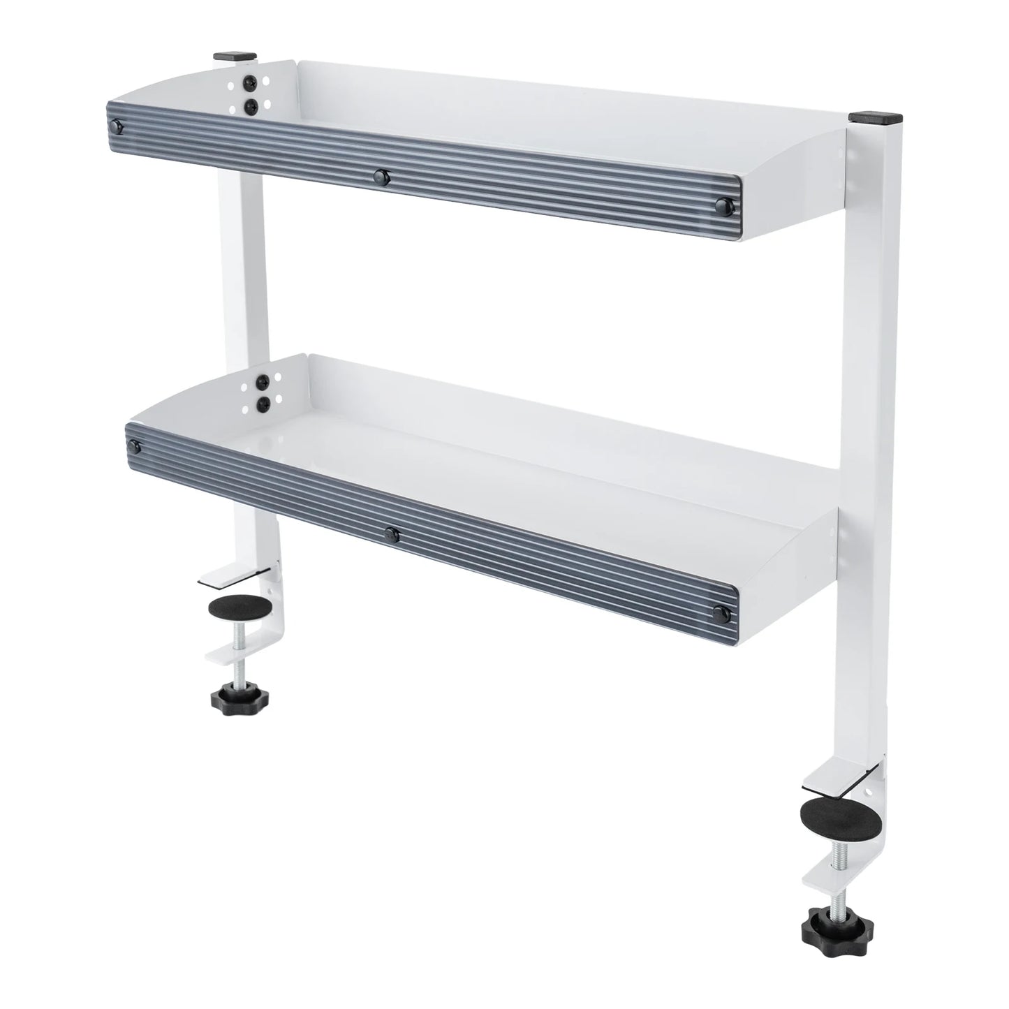 Clamp-on Desk Shelf, 2-Tier, Above or Under Table Corner Shelves Metal Organizer, White