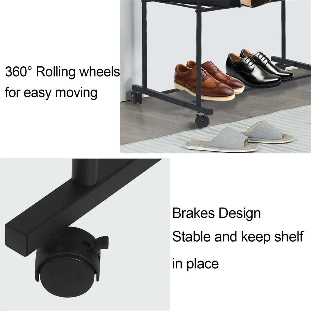 Heavy Metal Double Clothes Rail Hanging Rack Garment Display Stand Storage Shelf Rolling Closet Organizer