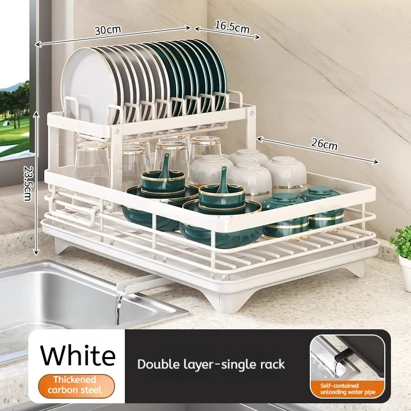 Adjustable Stainless Steel Dish Rack – Over Sink Plate Drainer with Drainboard, 304 Grade