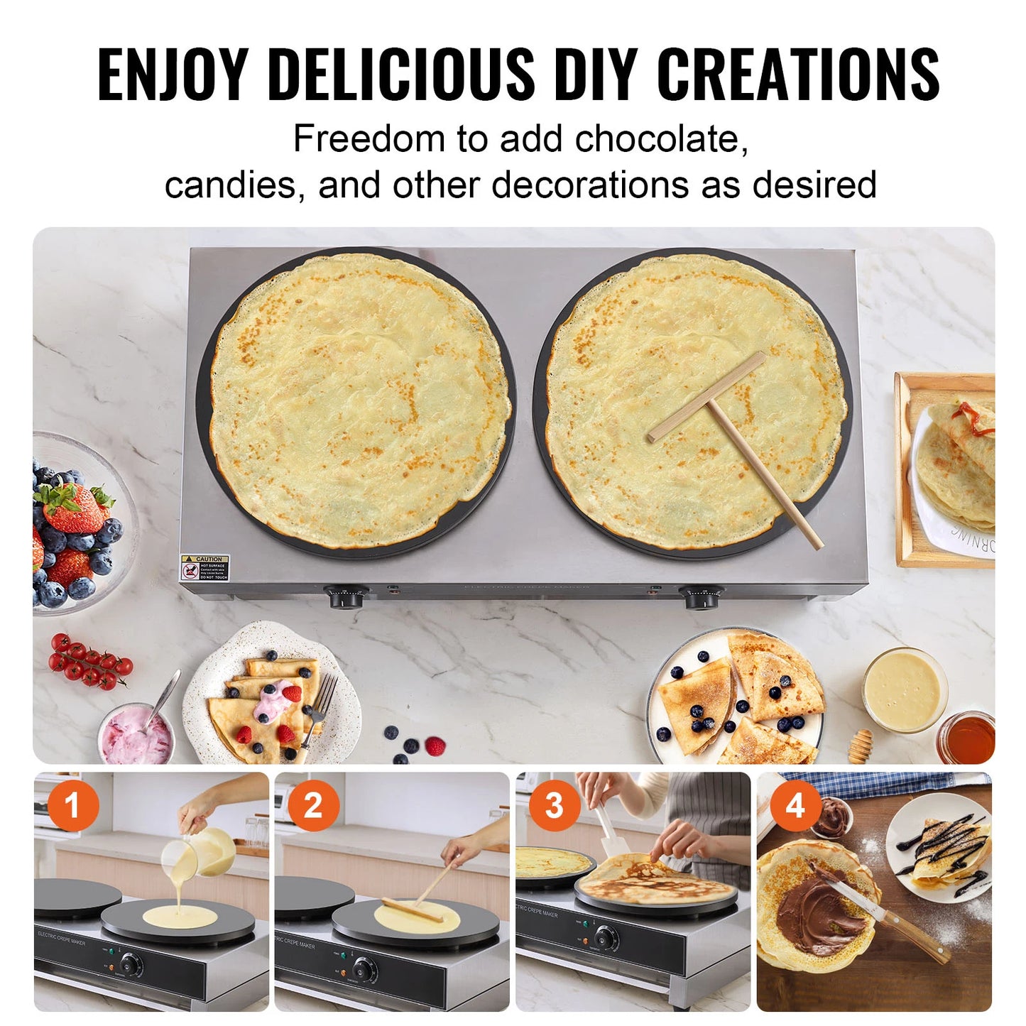 SucceBuy 16in Electric Crepe Maker Double Head Commercial Crepe Machine Flat Plate Crepe Griddle Desktop Cereals Pancake Stove