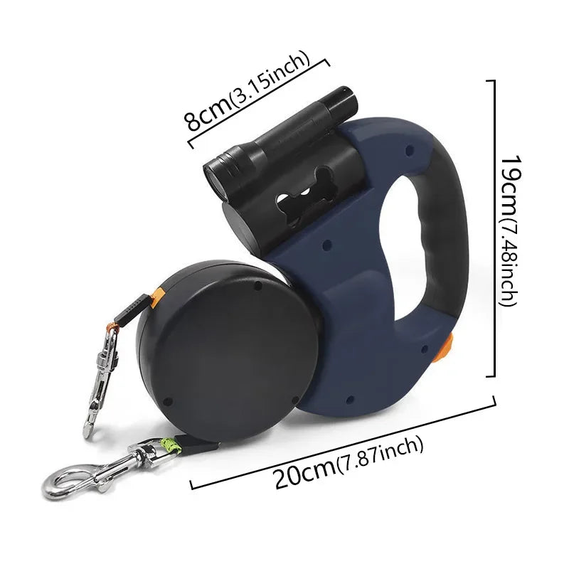 3in1 Double Head Automatic retractable Dog leash Flashlight Poop Bag Dispenser Reflective Pet Cat Extendable Puppy Traction Rope