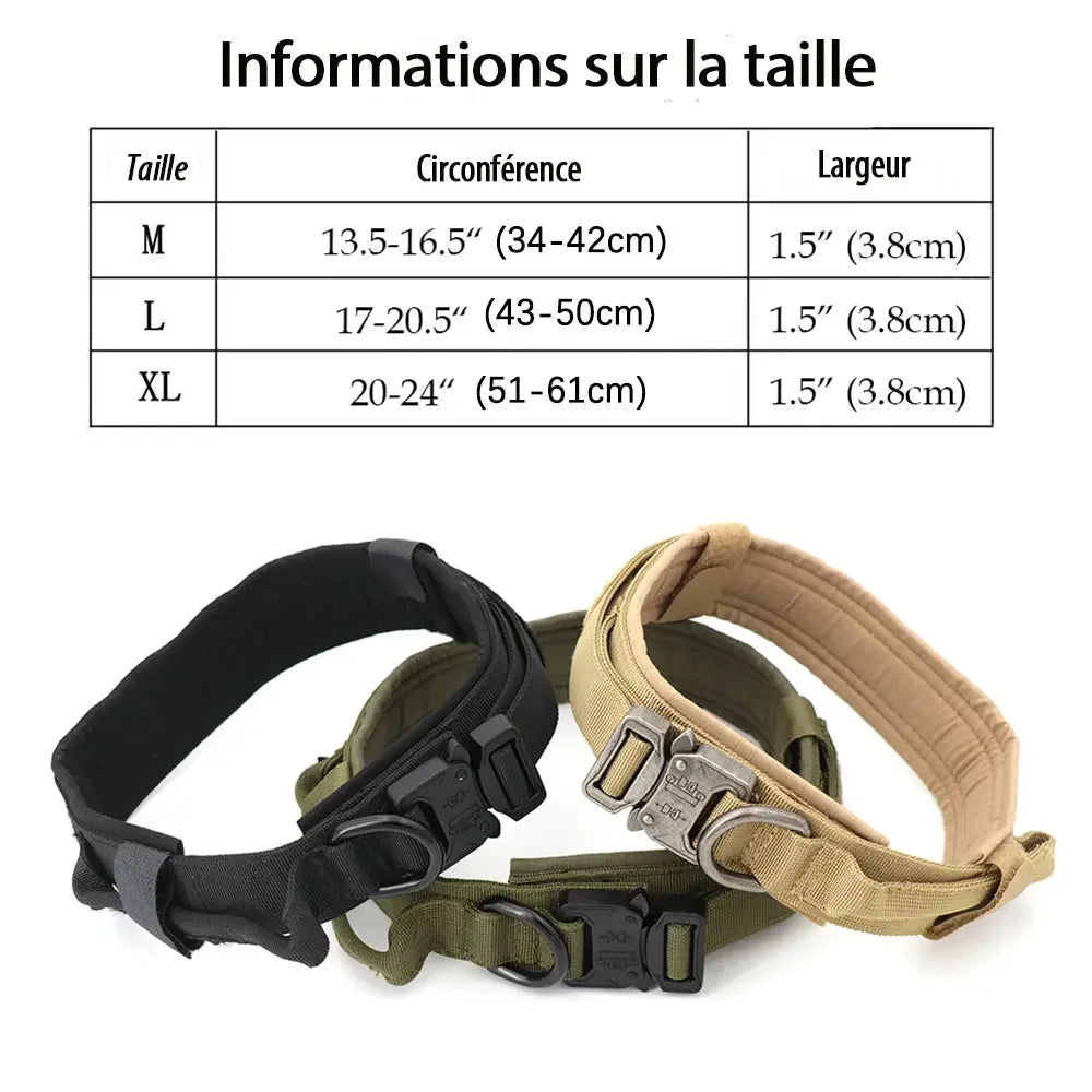 Heavy Duty Tactical Dog Collars with Handle Military Collar with Patch Outdoor Training and Walking for Medium and Large Dogs