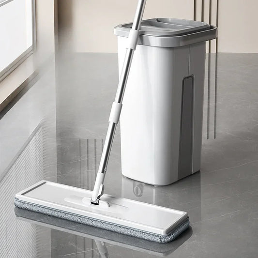 Mop with Bucket Set Wet Dry Magic Cleaning Tool for Home Floors Kitchen Bathroom Hardwood Laminate Tiles Easy Rinse Self-Wring