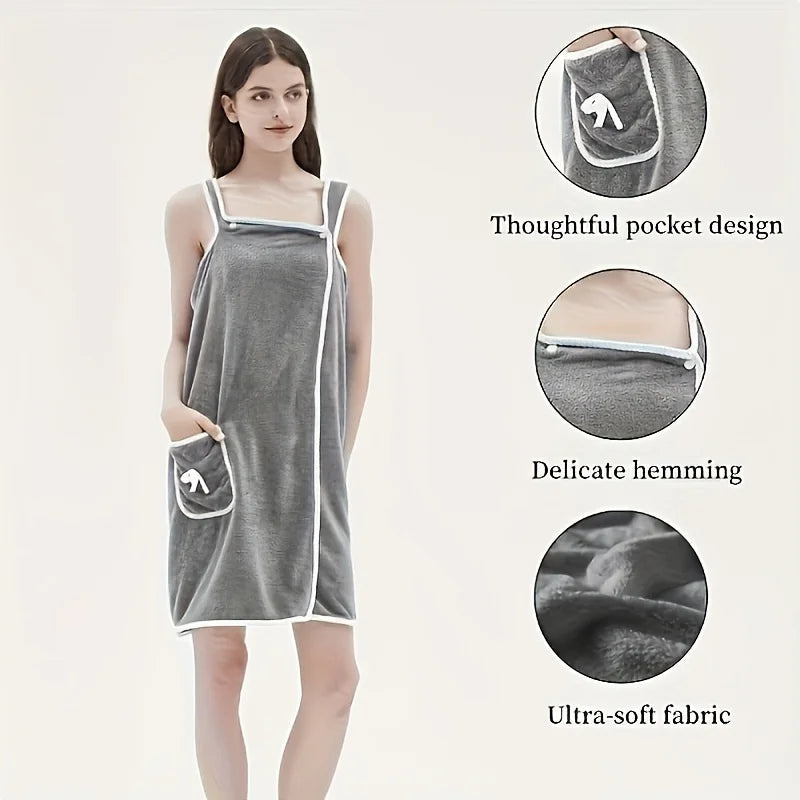 Wearable Bath Towel, Bowknot Coral Velvet Bath Skirt For Adults, Water Absorption, Quick Drying, Bath Towel, No Hair Loss, Bath