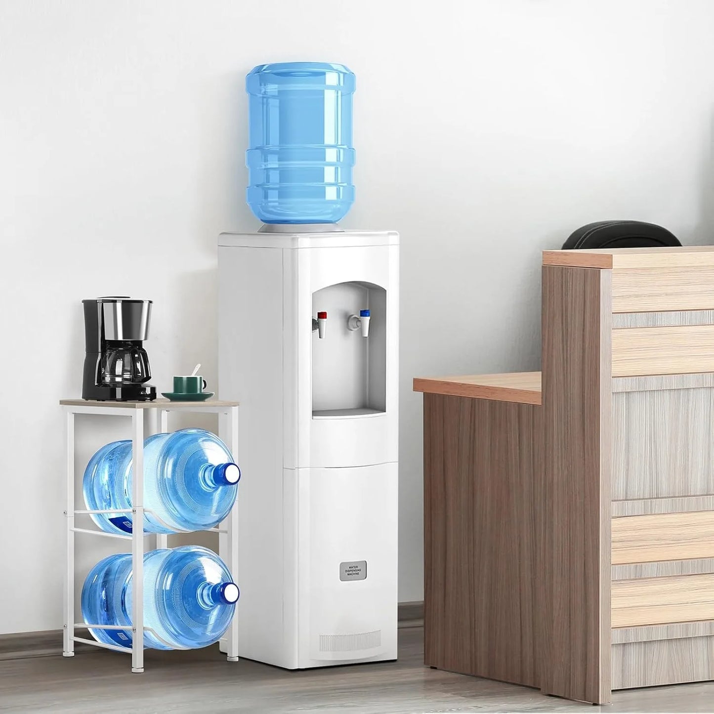 2-Tier 5-Gallon Water Bottle & Jug Rack w/ Storage Shelf | 2-Slot Organizer for Home/Office/Garage | Space-Saving Design