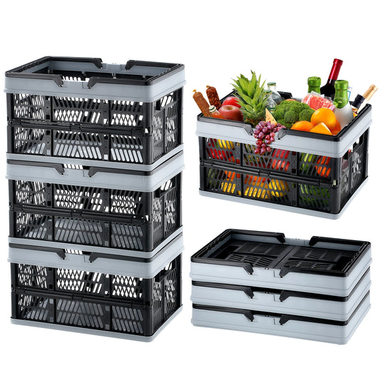 SucceBuy 3pcs Foldable Storage Basket Collapsible Shopping Crate with Handle for Kitchen Grocery Room Desktop Organization