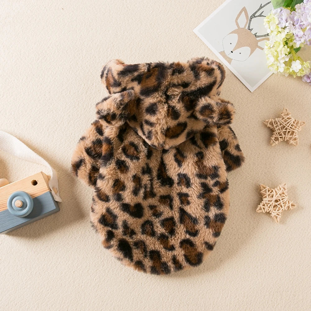 Winter Pet Dog Clothes Warm Fleece Dog Hoodie Leopard Dog Coat Jacket French Bulldog Clothing for Small Medium Dogs Pet Costumes